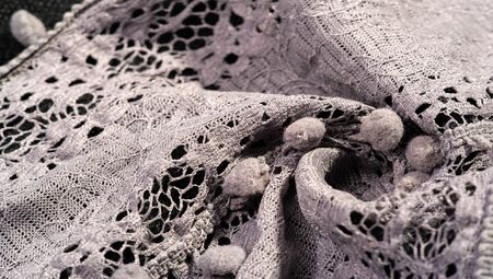 Texture background, female lace scarf. Arrived quickly and beautifully, silver color. The scarf is thin but very attractive and very well made with no loose yarn or loose parts.の写真素材
