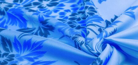 texture, background, pattern, delicate blue silk with floral print Exceptionally lightweight pure silk fabric with a delicate texture. Clean, use lining when opacity is desired.の写真素材