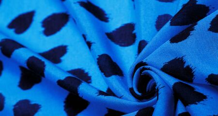 Texture, background, pattern, postcard, silk fabric, blue print from the fabric of black hearts, your projects will not go unnoticed, this fabric will help you with thisの写真素材