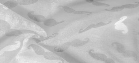Texture background, white silk fabric with painted cartoon mustache, Geekly Mustache cream, Geekly Mustache whiteの写真素材