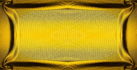 Background texture, pattern. Yellow, mustard silk fabric with a small checkered pattern. Muffled...
