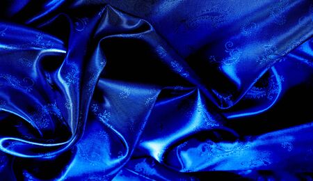 Texture, background, pattern Blue silk chiffon fabric with a paisley print. It is a natural, environmentally friendly, very high quality, various designs with less MOQ Soft and Delicateの写真素材