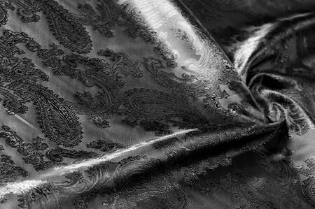 texture, background, black steel gray fabric with a paisley pattern. based on traditional Asian elementsの写真素材