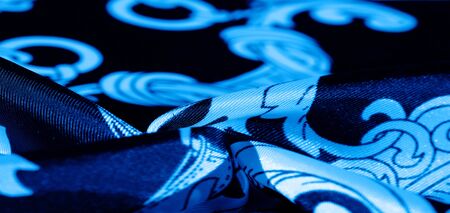 texture, background, black silk fabric with a monogram pattern Exquisite pattern of filigree fabric your design will delight you for a long timeの写真素材