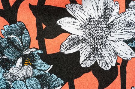 texture, background, pattern. Fabric red beard with gray flowers, Bliss Flora. Red, champagne and gray flowers on a claret background. A cruel collection.の写真素材