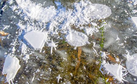 There is frost on the street, ice on the river, ice bubbles stuck in ice, unusually colorful ice...
