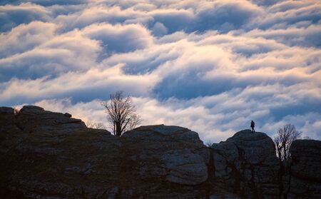 Autumn photos of the Crimean peninsula, night morning photos, blurry photographers, fogs of the Demerdzhi mountains, evaporation of water from the Black Seaの写真素材