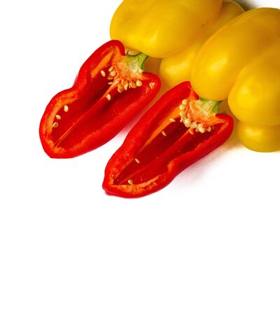 Bell peppers are sometimes grouped with less pungent pepper varieties as sweet peppers.の写真素材