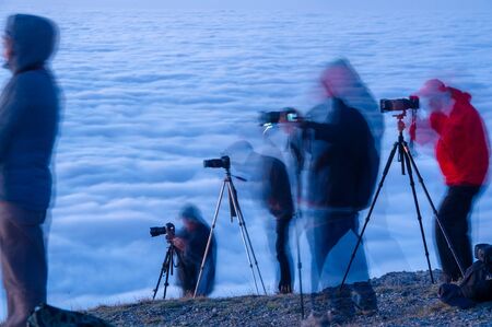 Autumn photos of the Crimean peninsula, night morning photos, blurry photographers, fogs of the Demerdzhi mountains, evaporation of water from the Black Seaの写真素材