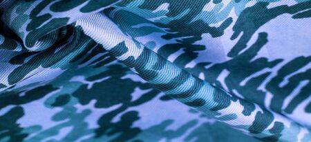 Background design texture, blue silk fabric, abstraction, copyright print, military camouflage...