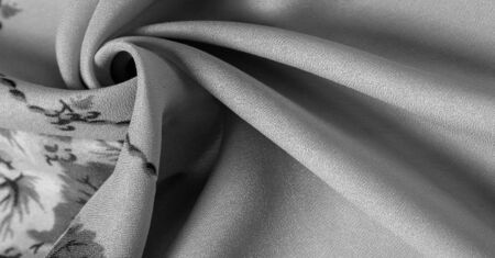 Texture, background, pattern, Crepe de Chin. Beige color, blue flowers. This is a group of silk,...