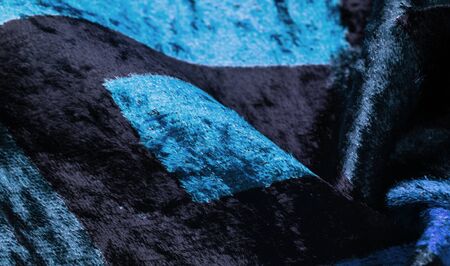 Texture, background, pattern, design, blue velvet fabric, dense fabric of silk, cotton or nylon with a thick short pile on one side.の写真素材