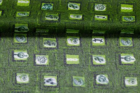 Texture, background, pattern, green silk fabric, delicate weaving, check print fantasy scarf, design, openwork weavingの写真素材