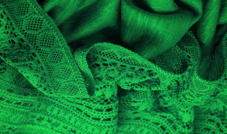 texture, background, design, Green knitted lace triangular scarf, shawl, autumn winter scarf, hood, wedding accessories Project ideas, designer fashion accessoriesの写真素材