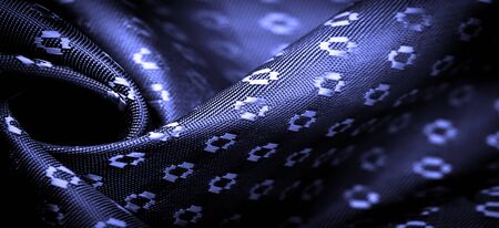 Background texture, decorative ornament, sky blue silk fabric, blue sapphire, a fine, strong, soft, lustrous fiber produced by silkworms in making cocoons and collected to make thread and fabric.の写真素材