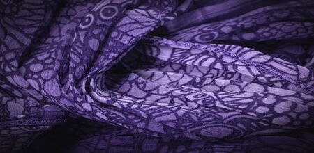 Background texture, decorative ornament, dark Lilac blue silk fabric, floral pattern, corrugation,...