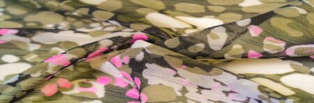 Textured design, silk fabric, women's scarf, white pink red-brown abstract circles, your project will be successful, if you lift this fabric, it will leave indelible impressionsの写真素材