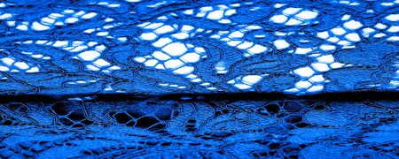 Texture, background, pattern, blue lace fabric, delicate embossed lace fabric, scalloped on both...