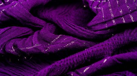 Texture background pattern, decor ornament, dark lilac corrugated fabric of blue cent, Fabric with parallel or diagonal folds of dentate folds; products from such a fabric.の写真素材
