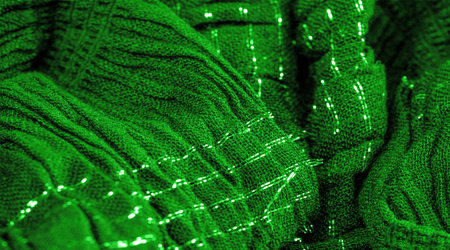 Background texture, ornament decor, emerald green centered corrugated fabric, fabric with parallel...