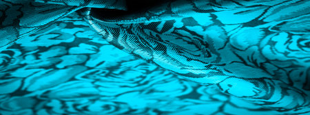 relief pattern, composite textiles, blue silk fabric with a floral pattern, unusually pleasant...