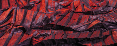 texture. background. template. wallpaper. black silk fabric with red stripes, wrinkled fabricの写真素材