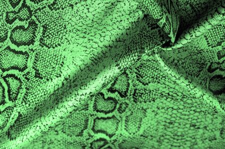 Texture, background, pattern, fabric with a green snake skin pattern, African fabric, designer photo - safari in the country of Africaの写真素材