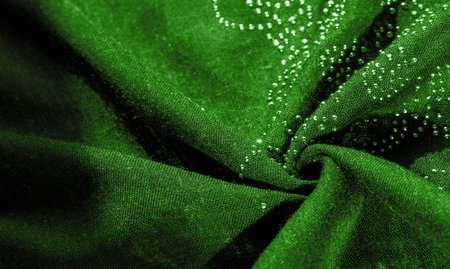 texture, background, pattern, postcard, green emerald silk with glued glass stones to break the...