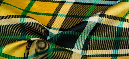 Texture, background, pattern, checkered fabric, yellow-green-white-blue colors, Scottish motifs in this fabric, your design with the sounds of bagpipes and fragrant whiskeyの写真素材