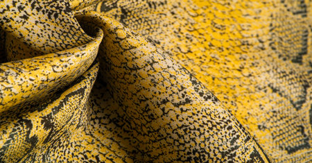 Texture, background, pattern, fabric with a pattern of yellow snake skin, African fabric, designer...