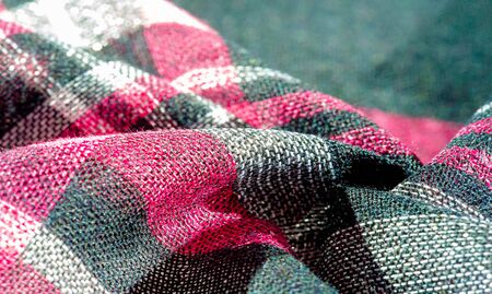 Texture, background, pattern, Scottish culotte fabric, Black red white checkered,の写真素材