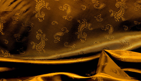 Texture background pattern Yellow mustard brown chiffon fabric with paisley print High quality pure...