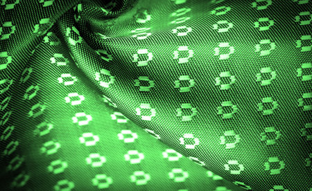 Background texture, emerald green fabric color is thin, strong, soft, shiny fiber obtained by...