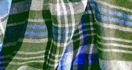 Texture, background, pattern, scottish checkered fabric, blue green white colors,の写真素材
