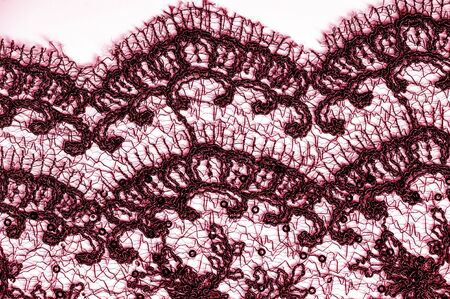 Texture, pattern, lace fabric in red on a white background. Delicate and classic, this sheer lace has no significant stretch and pearlescent shine. Suitable for your design wallpapers and postersの写真素材