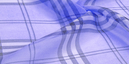 silk, lilac fabric (baby blue), checkered wallpaper in a cage tartan. Scottish tartan dress. Textile...