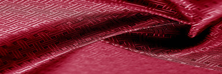Background texture, pattern. Red silk fabric with a small checkered pattern. A classic look, add...