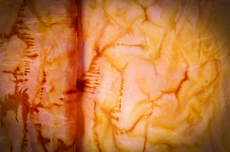 texture, background, pattern, orange silk fabric with abstract print, ground, context, fond, foil,...