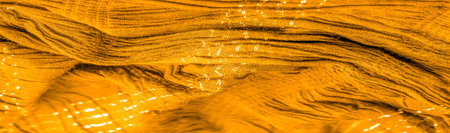The texture of the background pattern, ornament decor, golden yellow corrugated fabric, fabric with...