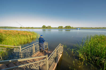 Summer landscape, a large powerful river in the European part of the world. Bulgar is located on the left bank of the Volga, 140 kilometers from Kazan. Previously, it was known as Spassk.の写真素材