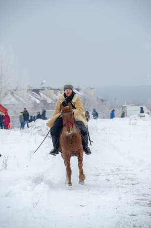 Winter landscape, reconstruction of military operations of the Great Patriotic War with fascist invaders, Naberezhnye Chelny Tatarstan Russia 16, 02, 2020のeditorial素材