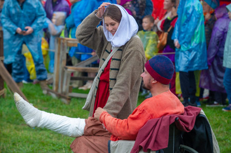 Historical reconstruction of the Bulgars of Turkic tribes Turkic tribes that inhabited the steppes of the Northern Black Sea coast from the 4th century to the Caspian Sea 10,08,2019 Tatarstan Russiaのeditorial素材