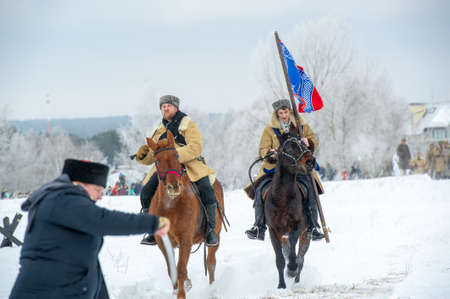 Winter landscape, reconstruction of military operations of the Great Patriotic War with fascist invaders, Naberezhnye Chelny Tatarstan Russia 16, 02, 2020のeditorial素材
