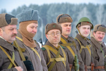 Winter landscape, reconstruction of military operations of the Great Patriotic War with fascist invaders, Naberezhnye Chelny Tatarstan Russia 16, 02, 2020のeditorial素材