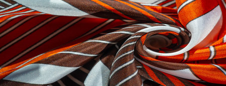 silk fabric with a red-brown pattern with white stripes. Poncho with Mexican motives. texture, backgroundの写真素材