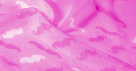 pink silk fabric with painted cartoon mustache, Texture, background, patternの写真素材