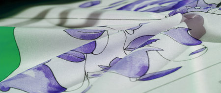 silk fabric, blue and white with green shades, Smooth elegant sheer fabric, divided on a white...