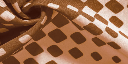 Silk fabric with a pattern of brown squares on a white background. texture background pattern.の写真素材