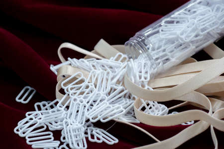 Elastic braid and elastic bands, accessories for sewing lingerie. Text, background, patternの写真素材