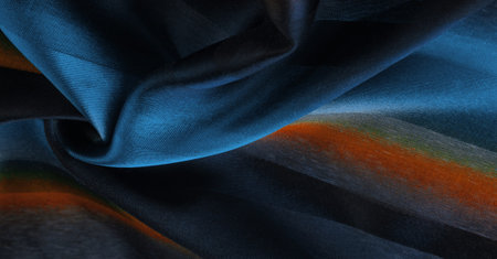 The silk scarf is dark in color. Cyan Green Blue blurred stripes. Delicate long gradient color...
